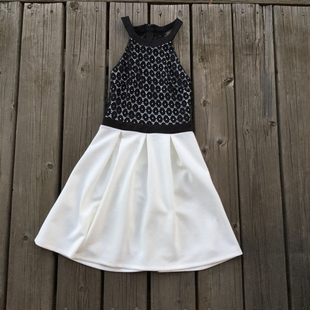 Black and White Halter Fit and Flare Dress